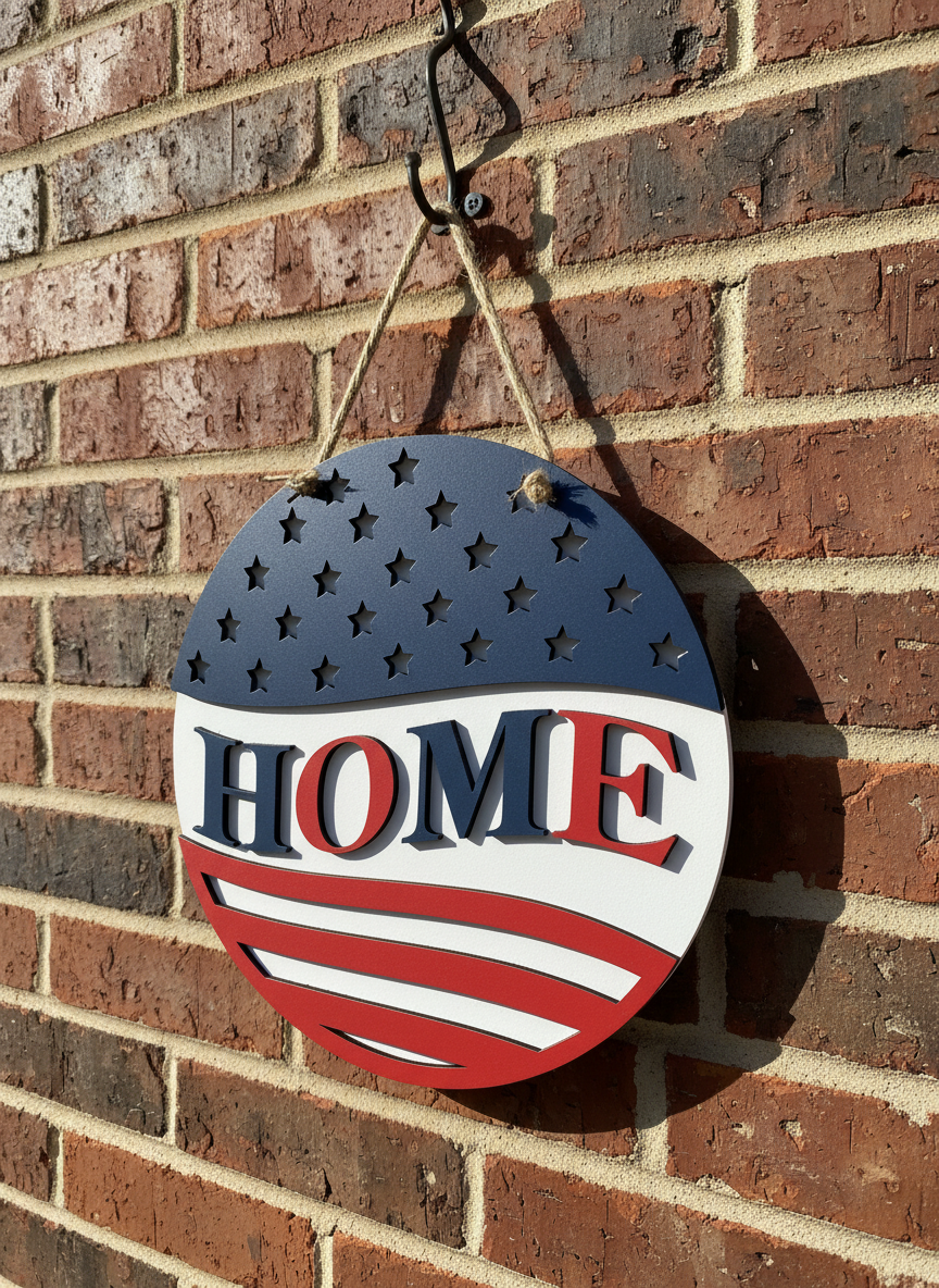 "Home" Patriotic Design Door Sign – American Flag Welcome Sign
