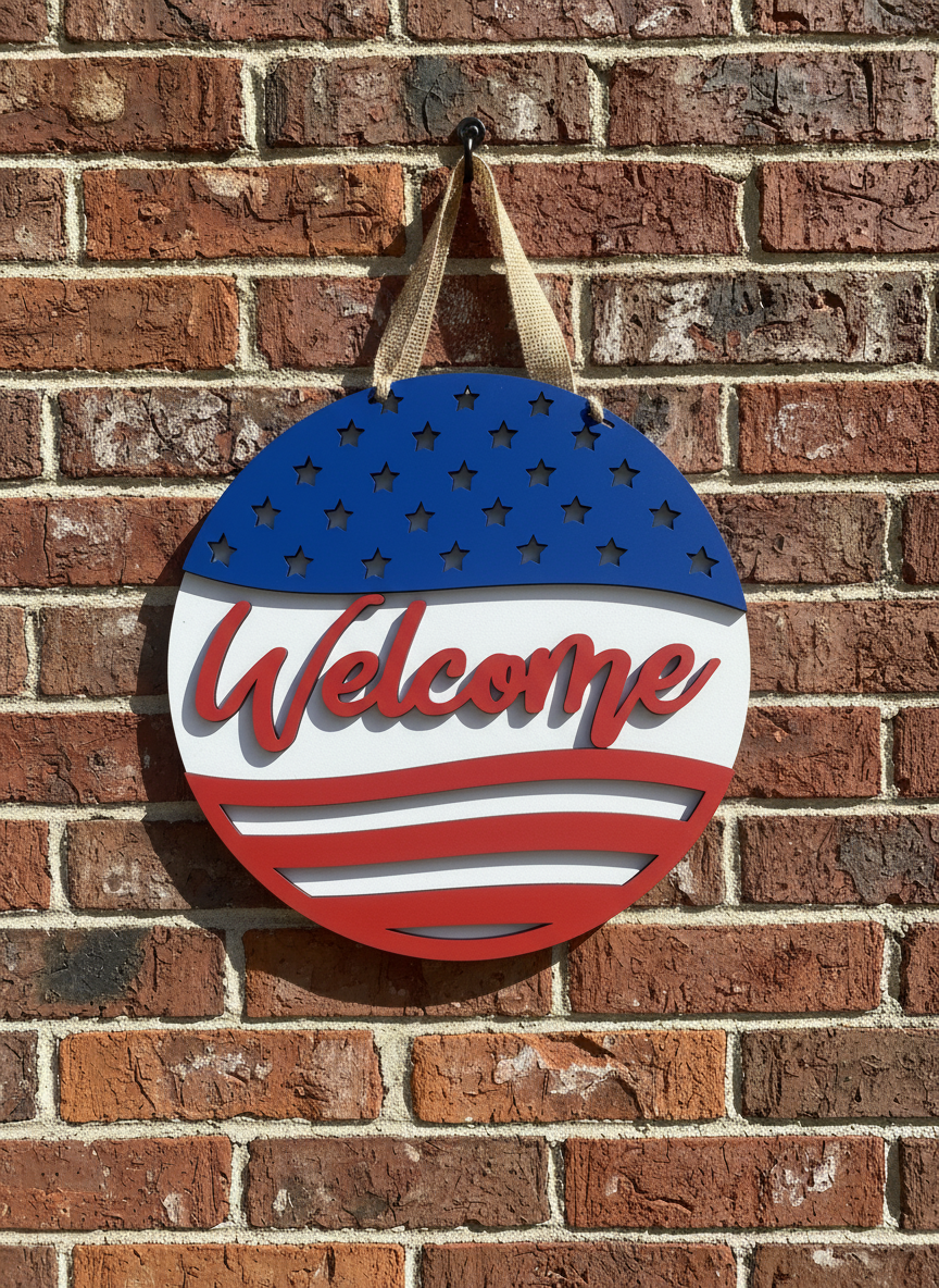 "Welcome" Patriotic Door Sign
