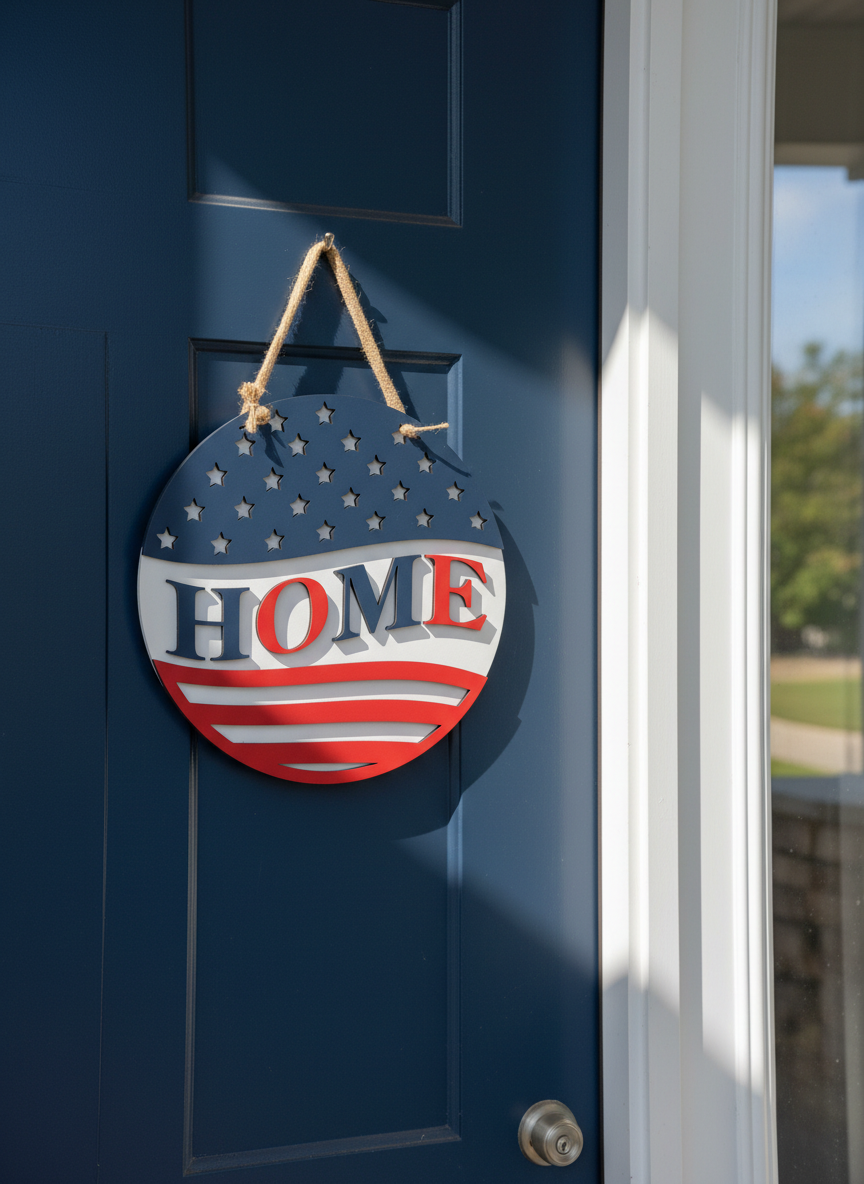 "Home" Patriotic Design Door Sign – American Flag Welcome Sign