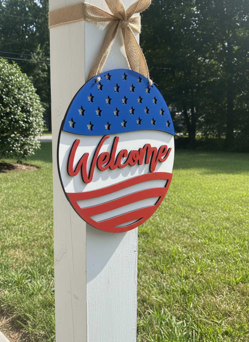 "Welcome" Patriotic Door Sign
