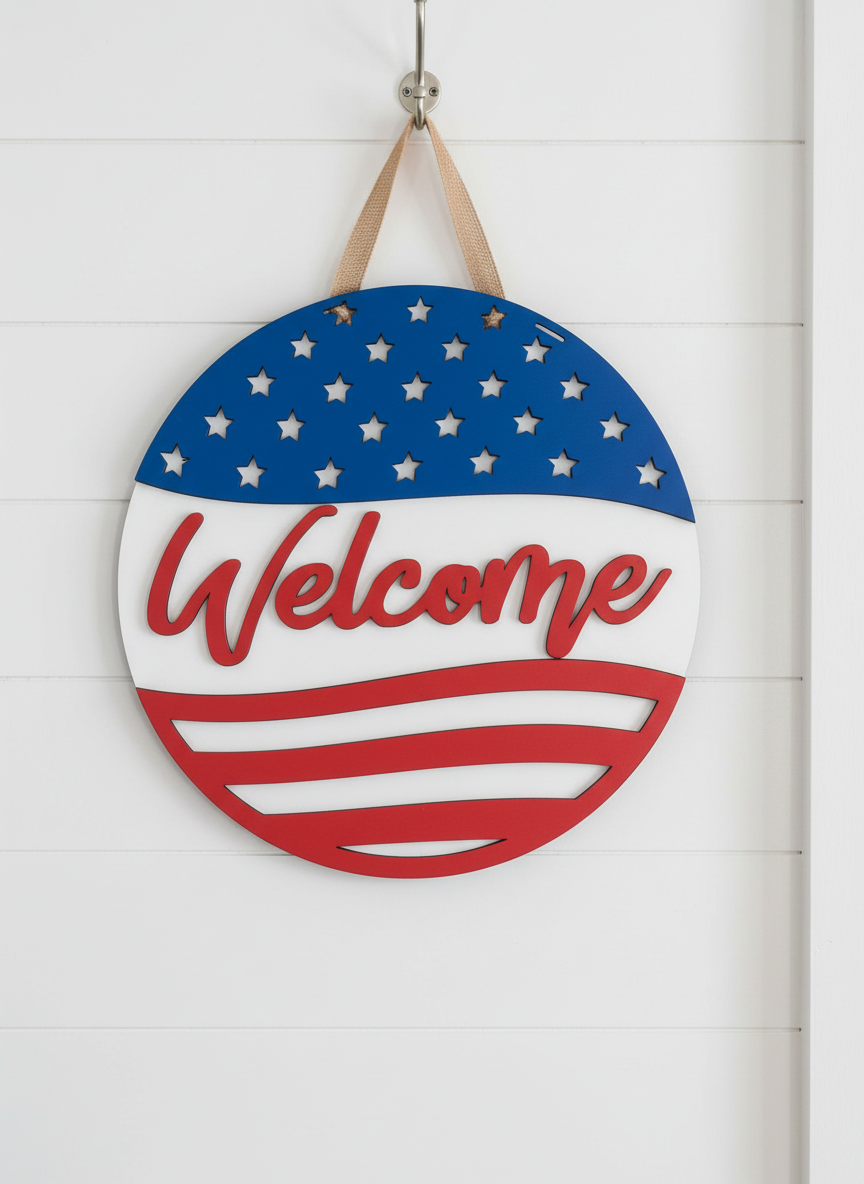 "Welcome" Patriotic Door Sign