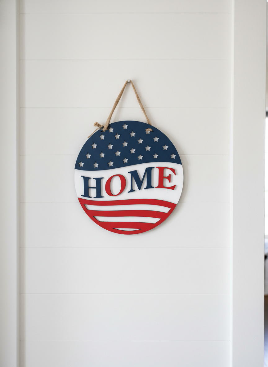 "Home" Patriotic Design Door Sign – American Flag Welcome Sign