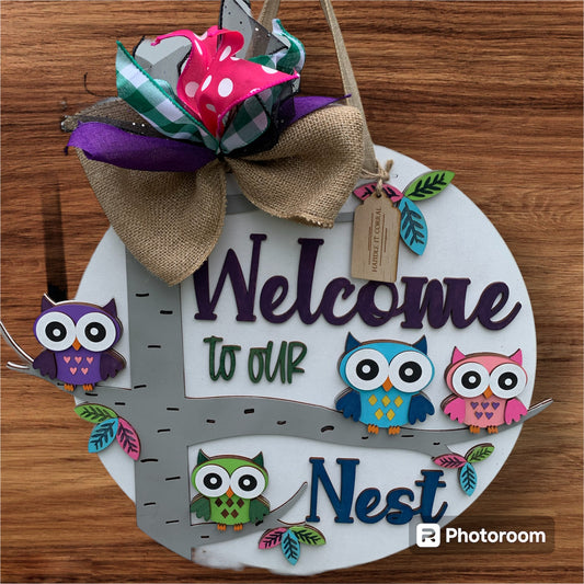 Welcome to Our Nest Owl Door Sign