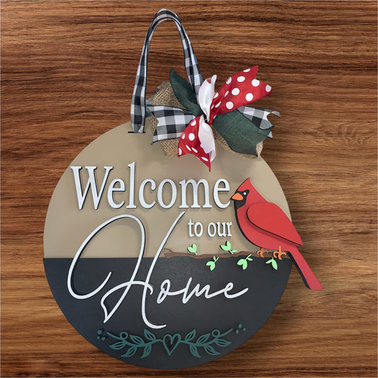 "Welcome to Our Home" Cardinal Door Sign