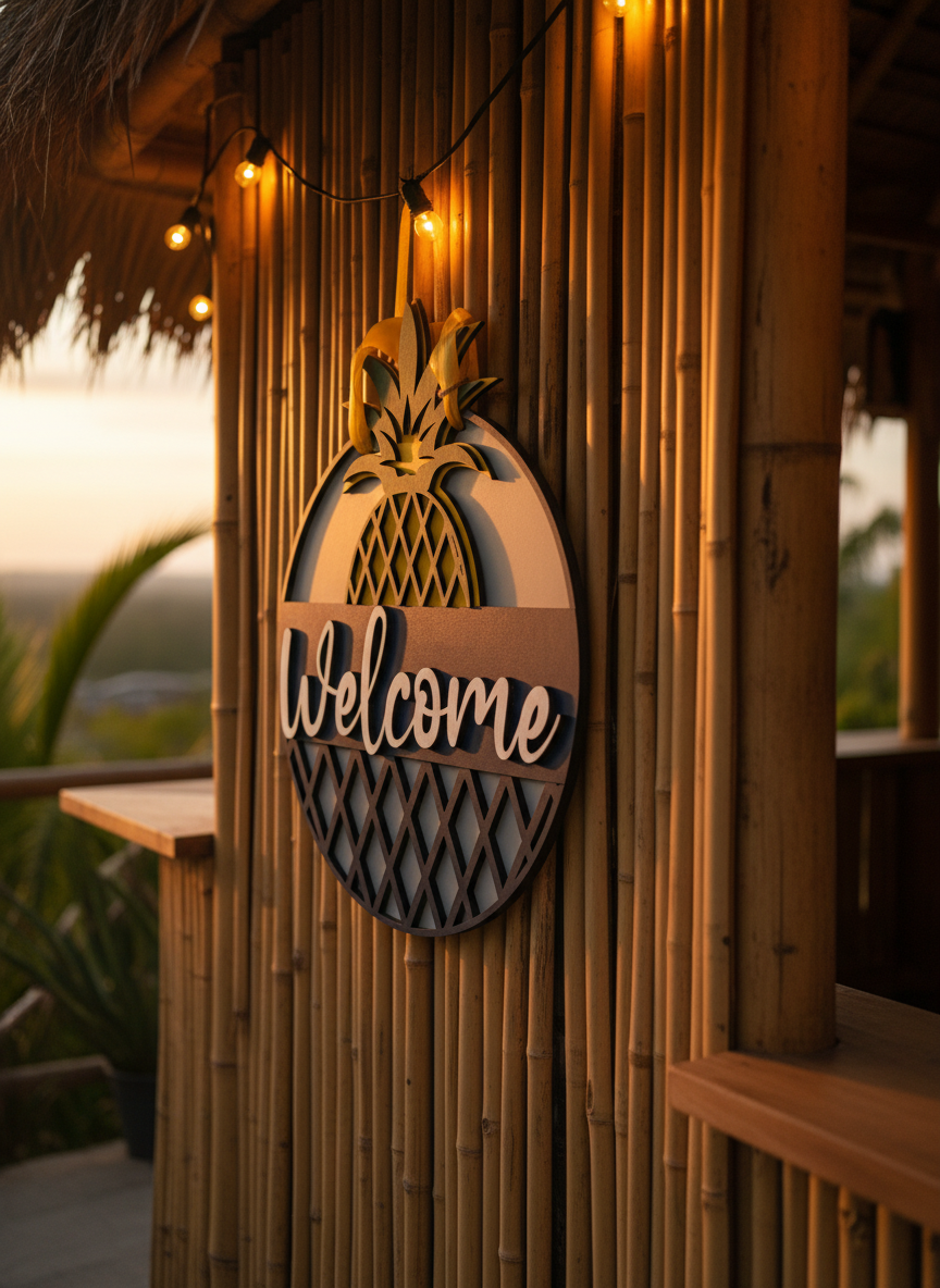 "Welcome" Pineapple Door Sign – Tropical Front Door Decor