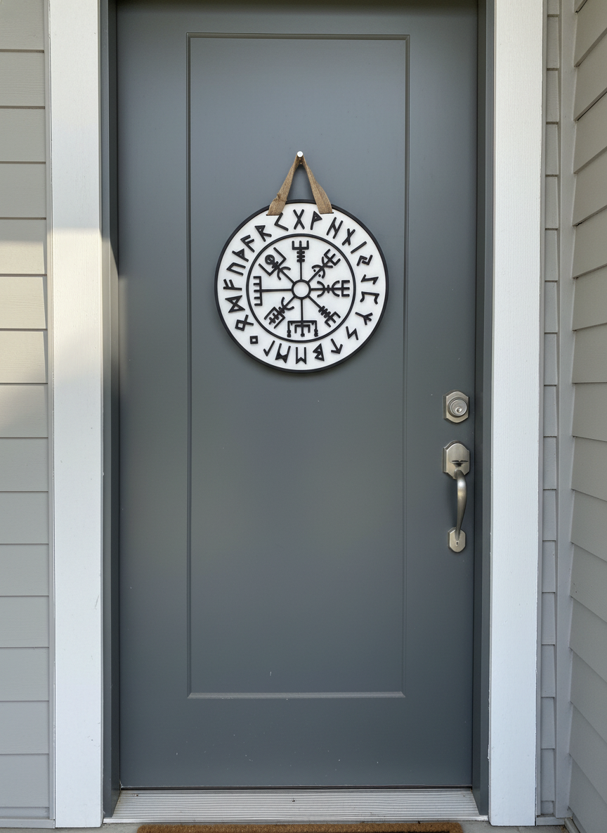 Viking Compass Door Sign – Vegvísir Wall Decor for Adventure Lovers
