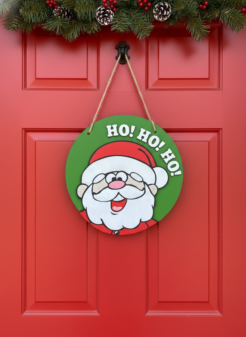 Santa “Ho! Ho! Ho!” Door Sign – Festive Christmas Front Door & Holiday Décor