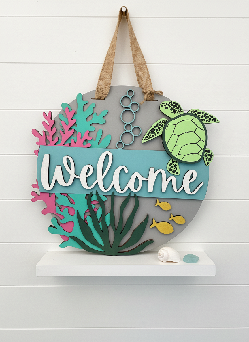 "Welcome" Sea Turtle Underwater Door Sign – Coastal Home & Ocean Decor