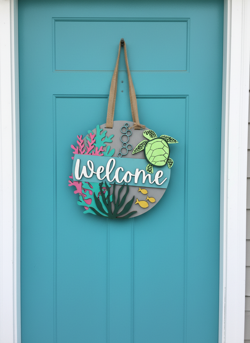"Welcome" Sea Turtle Underwater Door Sign – Coastal Home & Ocean Decor