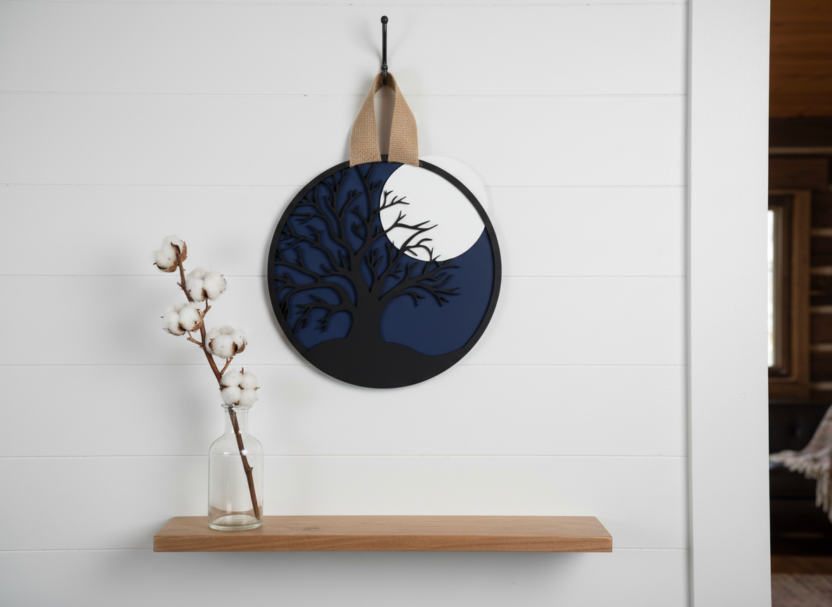 Spooky Tree and Full Moon Door Sign – Halloween Front Door & Porch Decor