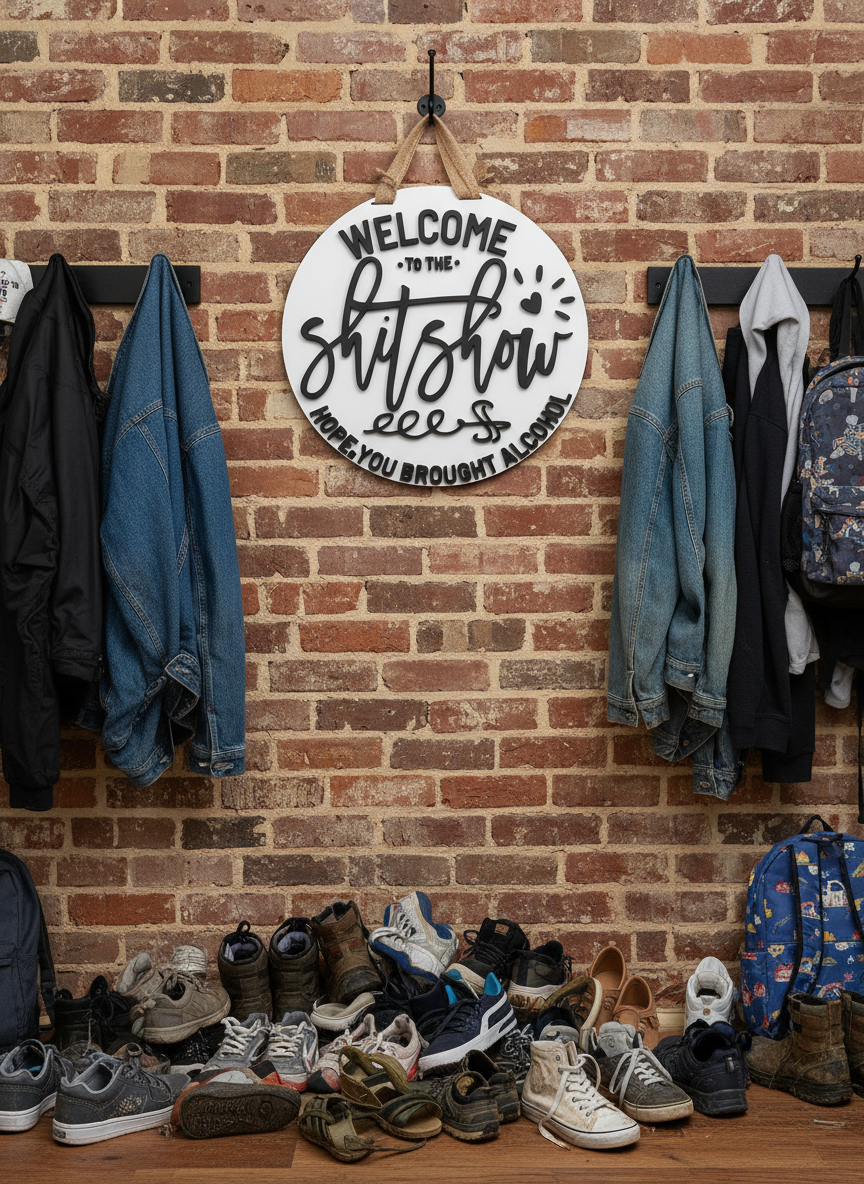“Welcome to the Sh*t Show, Hope You Brought Alcohol” Funny Door Sign – Adult Humor Home Decor