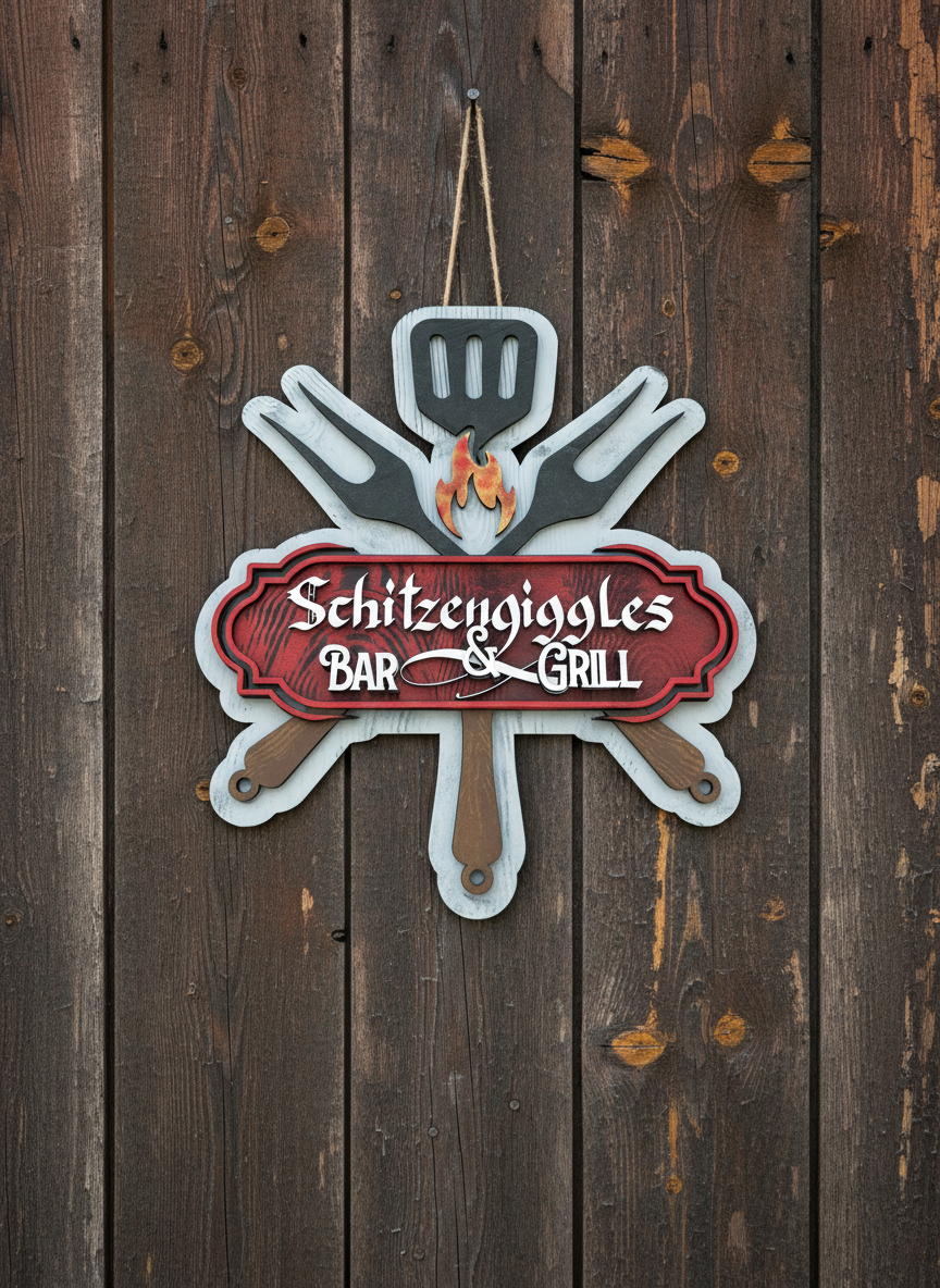 Schitzengiggles Bar & Grill Door Sign – Handcrafted Humorous Home & Bar Décor