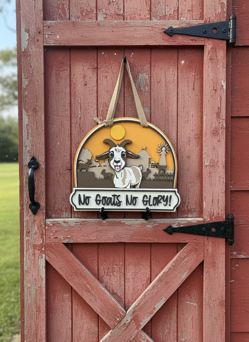 No Goats No Glory" Goat and Farm Scene Door Sign