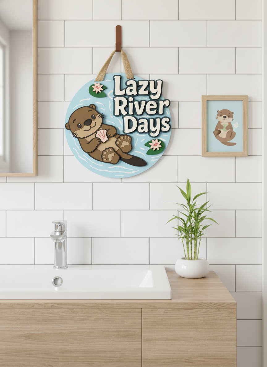 “Lazy River Days” Otter Door Sign – Handcrafted Whimsical Home Décor