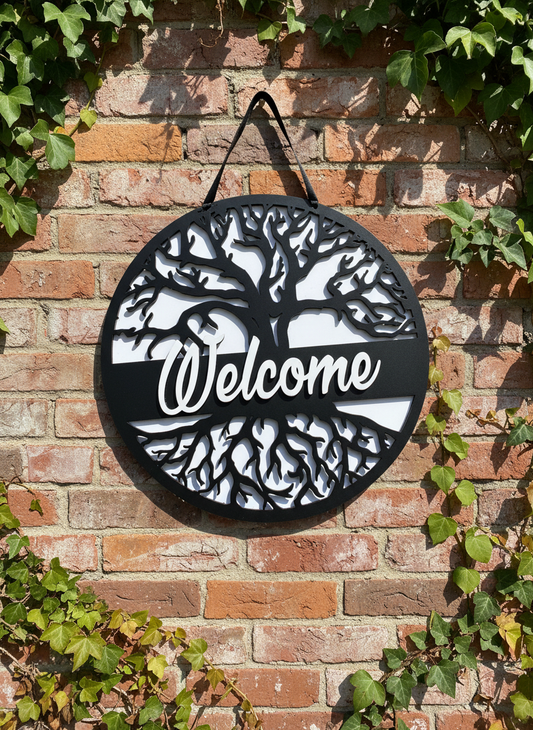 "Welcome" Tree of Life Door Sign – Inspirational Home & Outdoor Decor