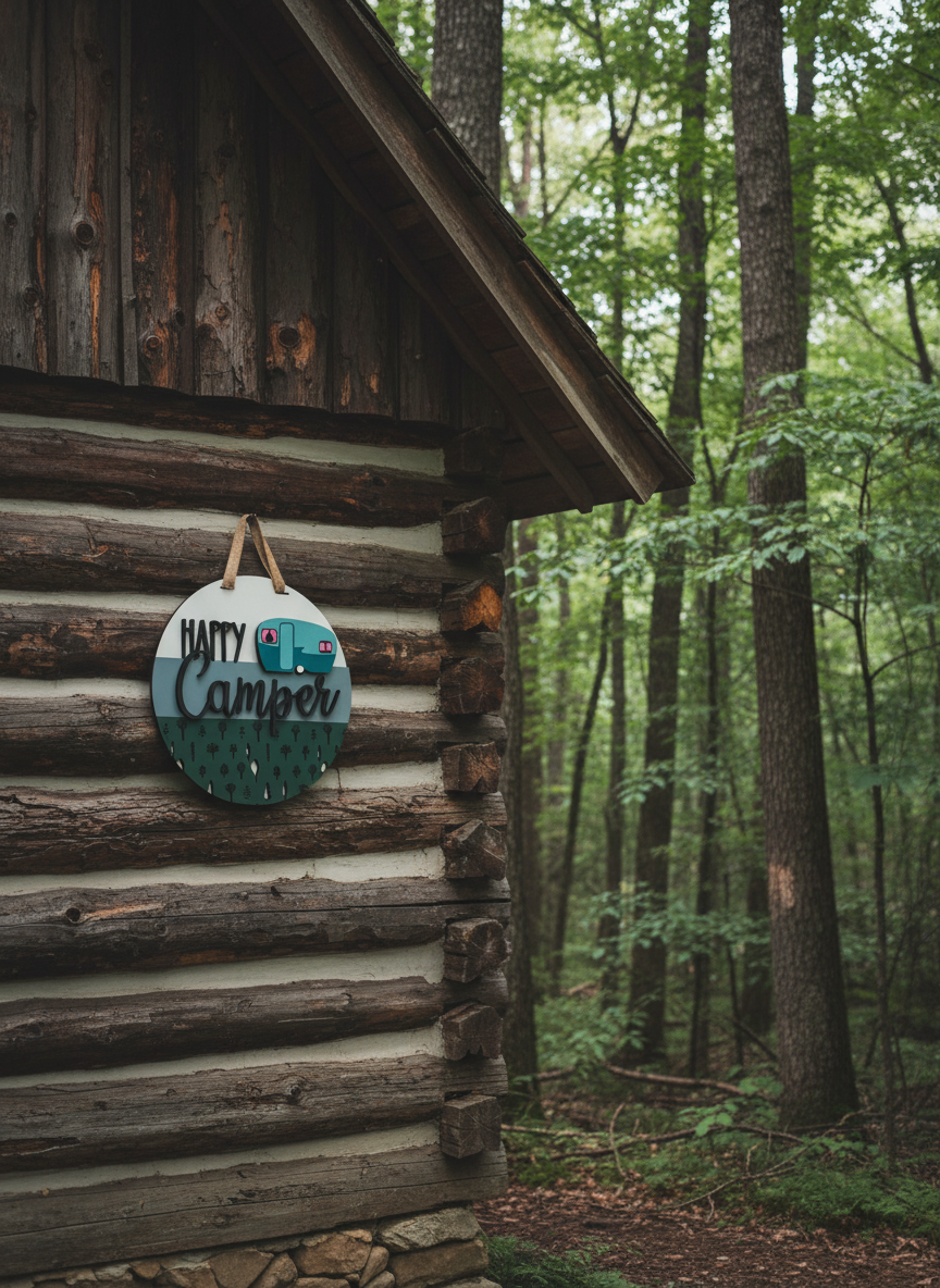 Happy Camper Door Sign – Camping & Outdoor Decor for Front Door or Porch