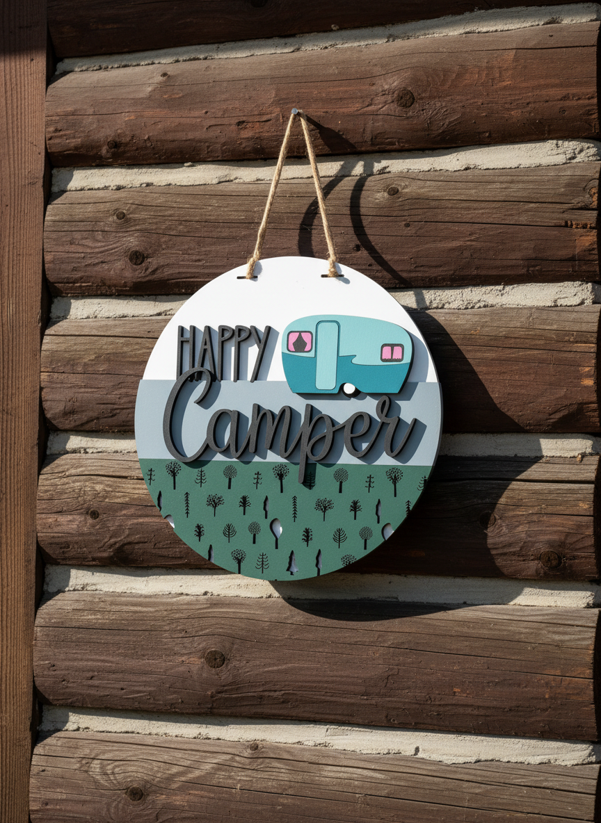 Happy Camper Door Sign – Camping & Outdoor Decor for Front Door or Porch