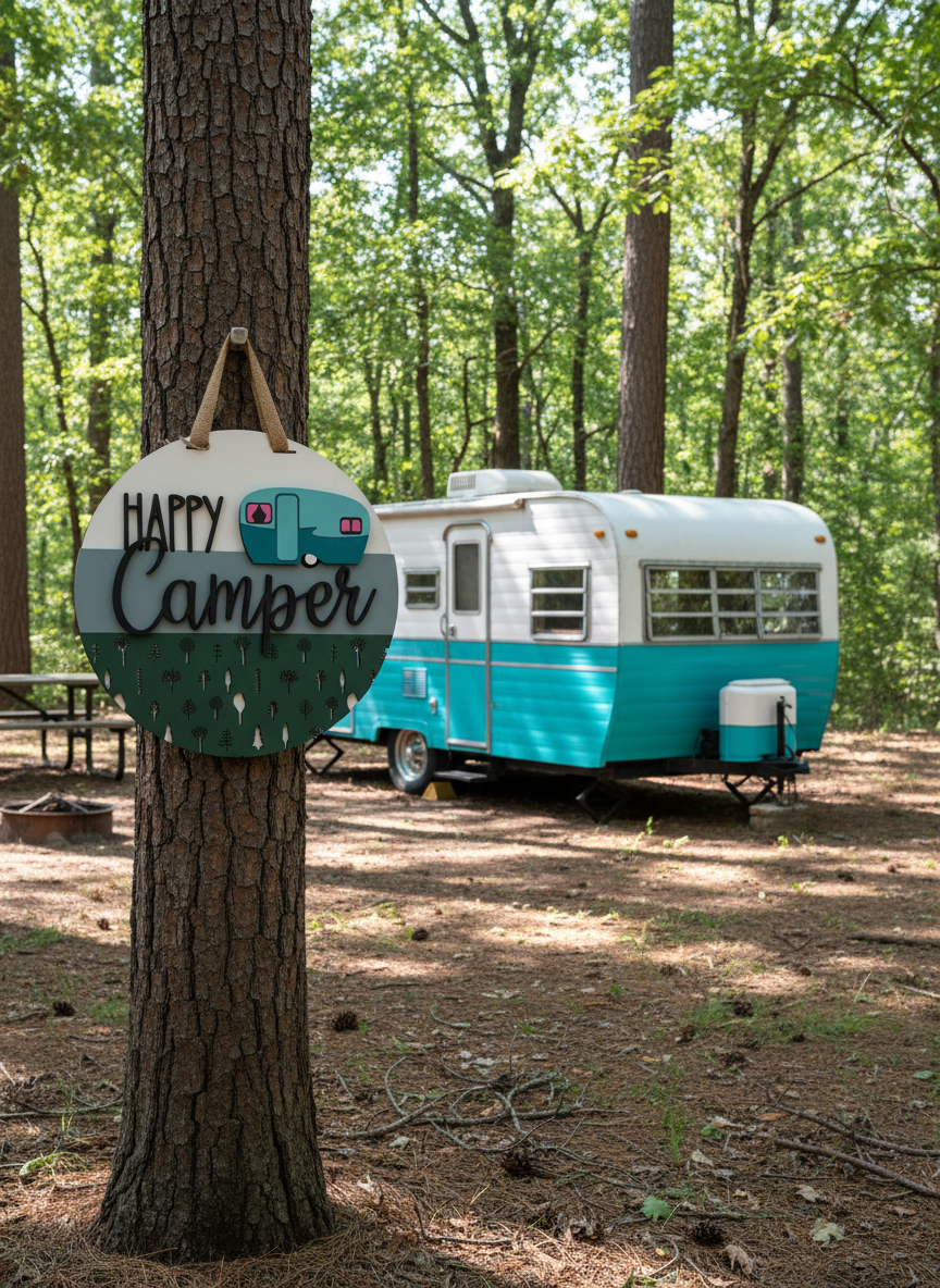 Happy Camper Door Sign – Camping & Outdoor Decor for Front Door or Porch