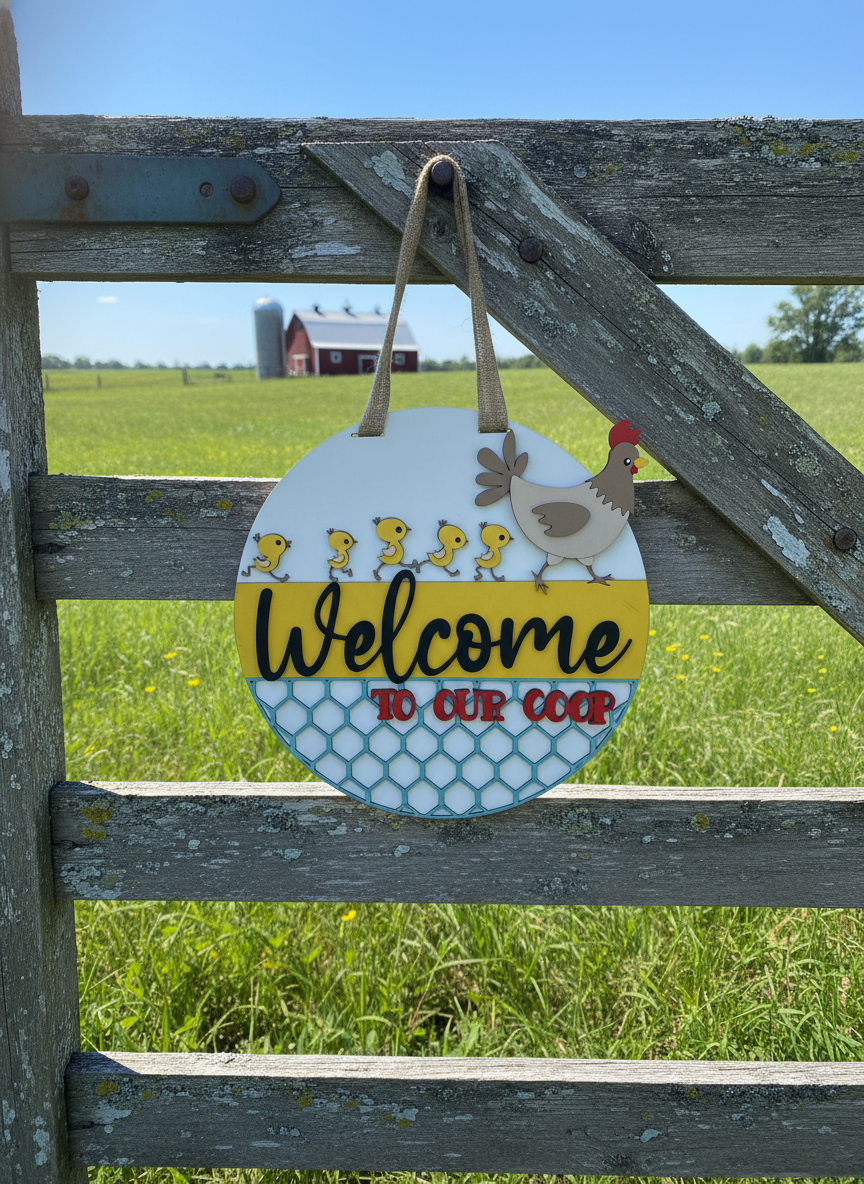 Welcome to Our Coop Hen and Chicks Door Sign