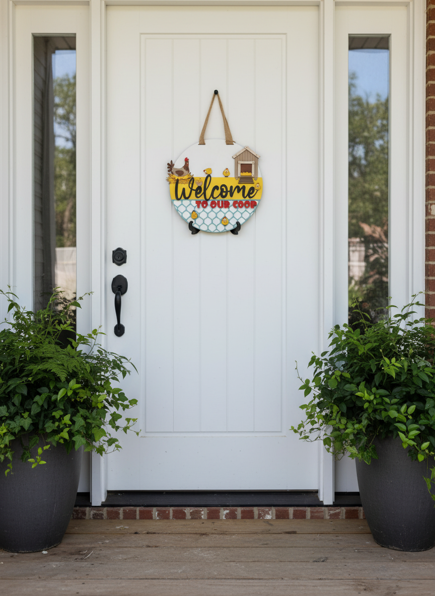 Welcome to Our Coop Hen and Chicks Door Sign