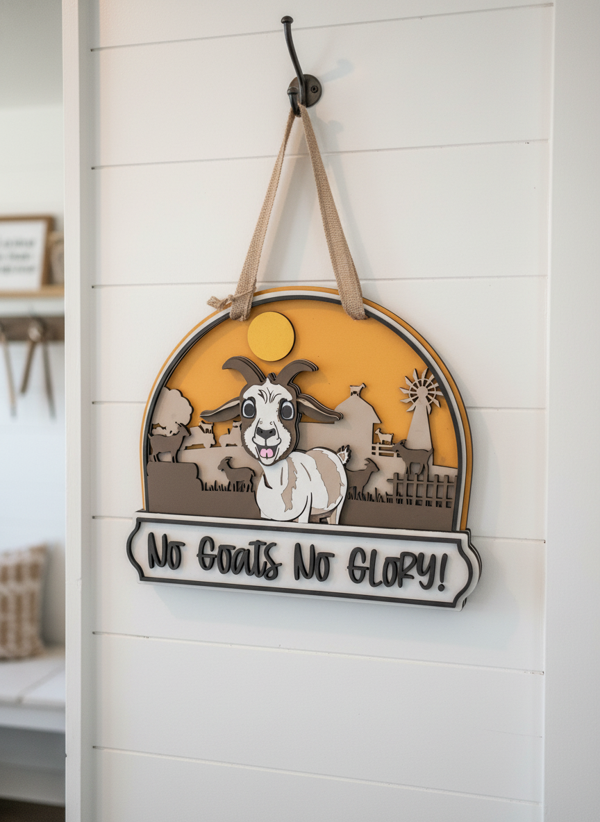 No Goats No Glory" Goat and Farm Scene Door Sign