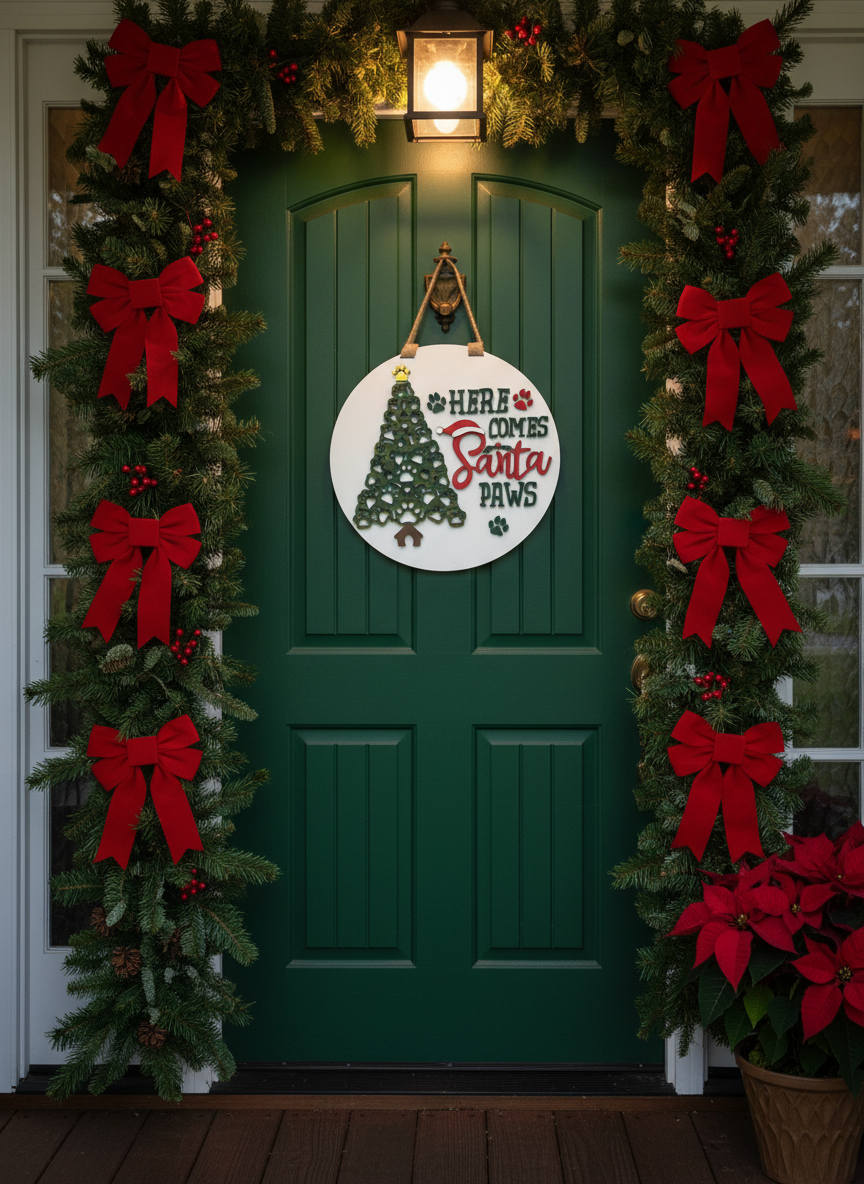 "Here Comes Santa Paws" Door Sign – Festive Christmas Decor for Pet Lovers