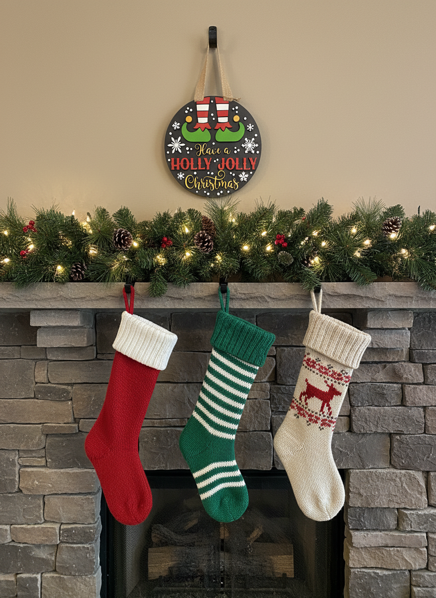 Playful Elf Have a Holly Jolly Christmas Door Sign – 16 Inch Holiday Front Door Decor