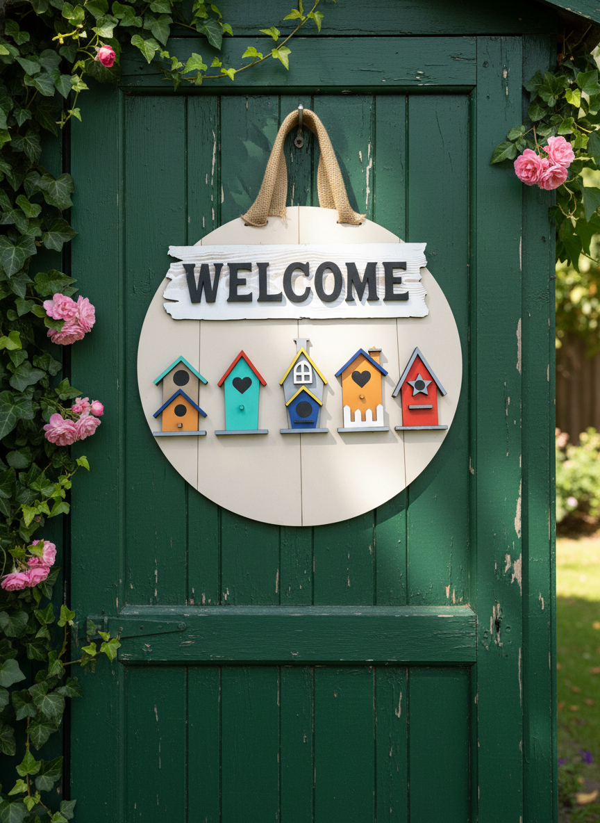 16-Inch Welcome Birdhouses Door Sign