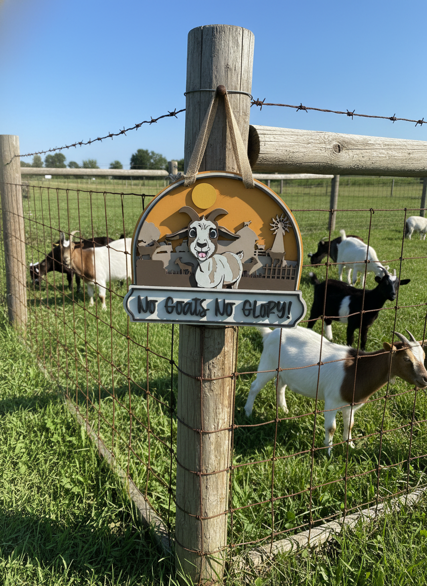 No Goats No Glory" Goat and Farm Scene Door Sign