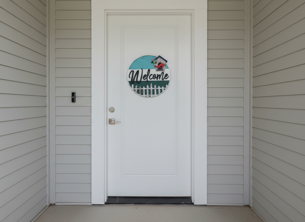 Welcome Red Bird and Birdhouse Door Sign