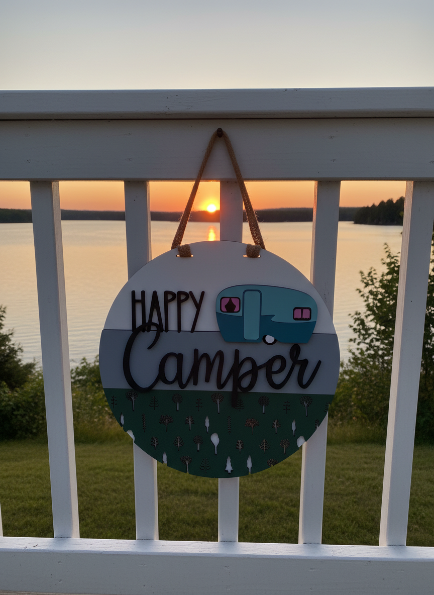Happy Camper Door Sign – Camping & Outdoor Decor for Front Door or Porch