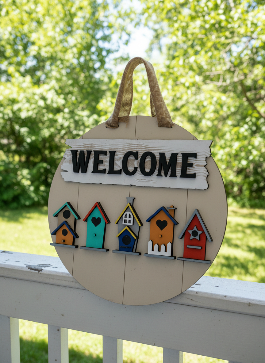 16-Inch Welcome Birdhouses Door Sign