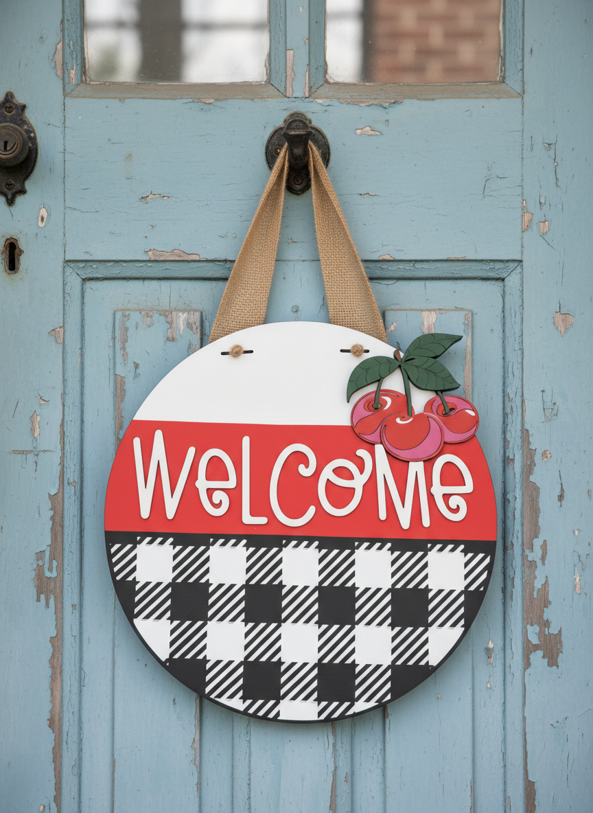 16-Inch Welcome Cherries Door Sign