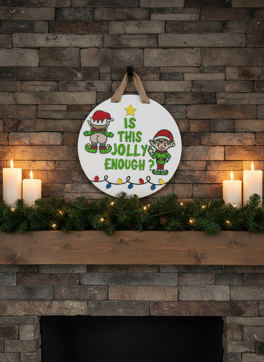 “Is This Jolly Enough?” Christmas Elf Door Sign – Handcrafted Holiday Décor