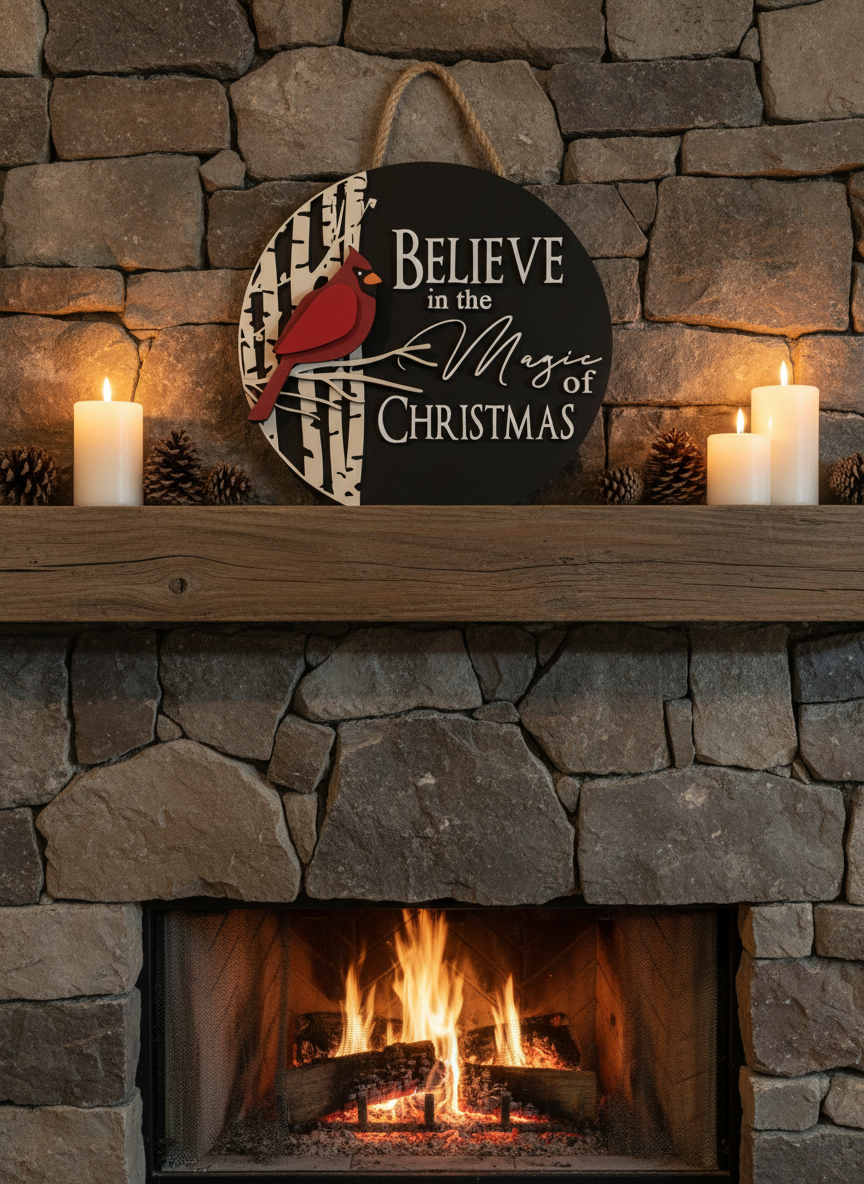 “Believe in the Magic of Christmas” Cardinal Door Sign – Christmas Front Door Decor