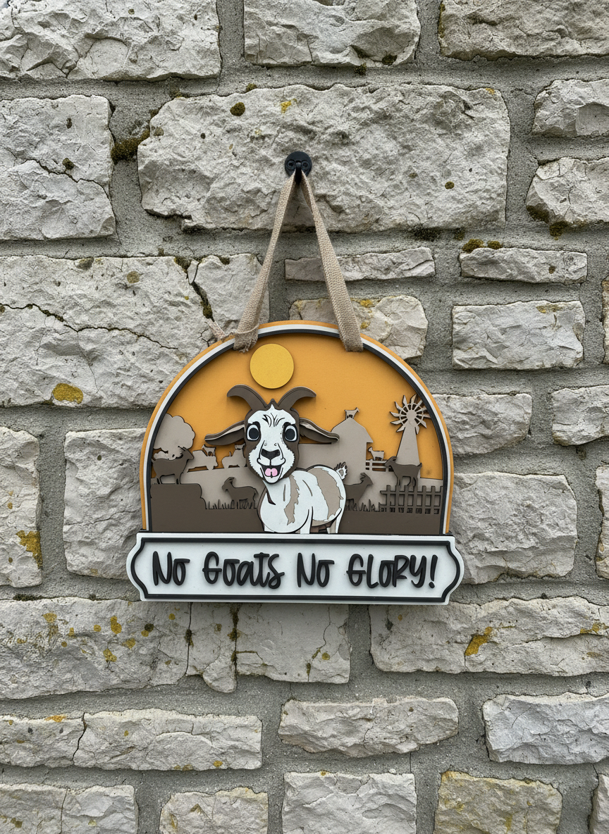 No Goats No Glory" Goat and Farm Scene Door Sign