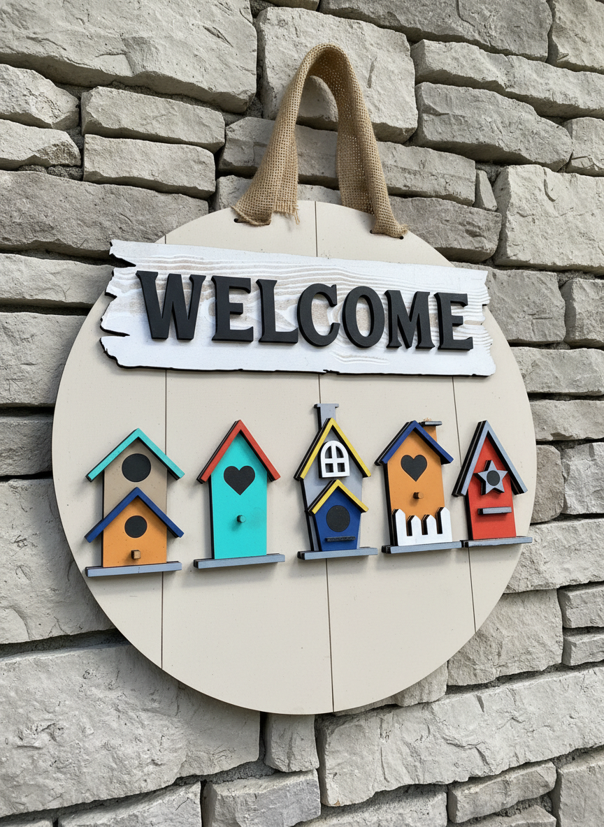 16-Inch Welcome Birdhouses Door Sign