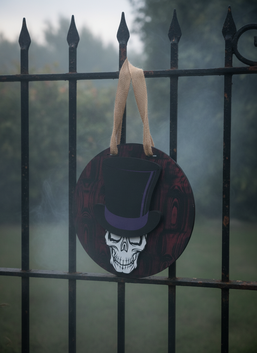Skull and Top Hat Door Sign – Gothic, Spooky & Stylish Home Décor