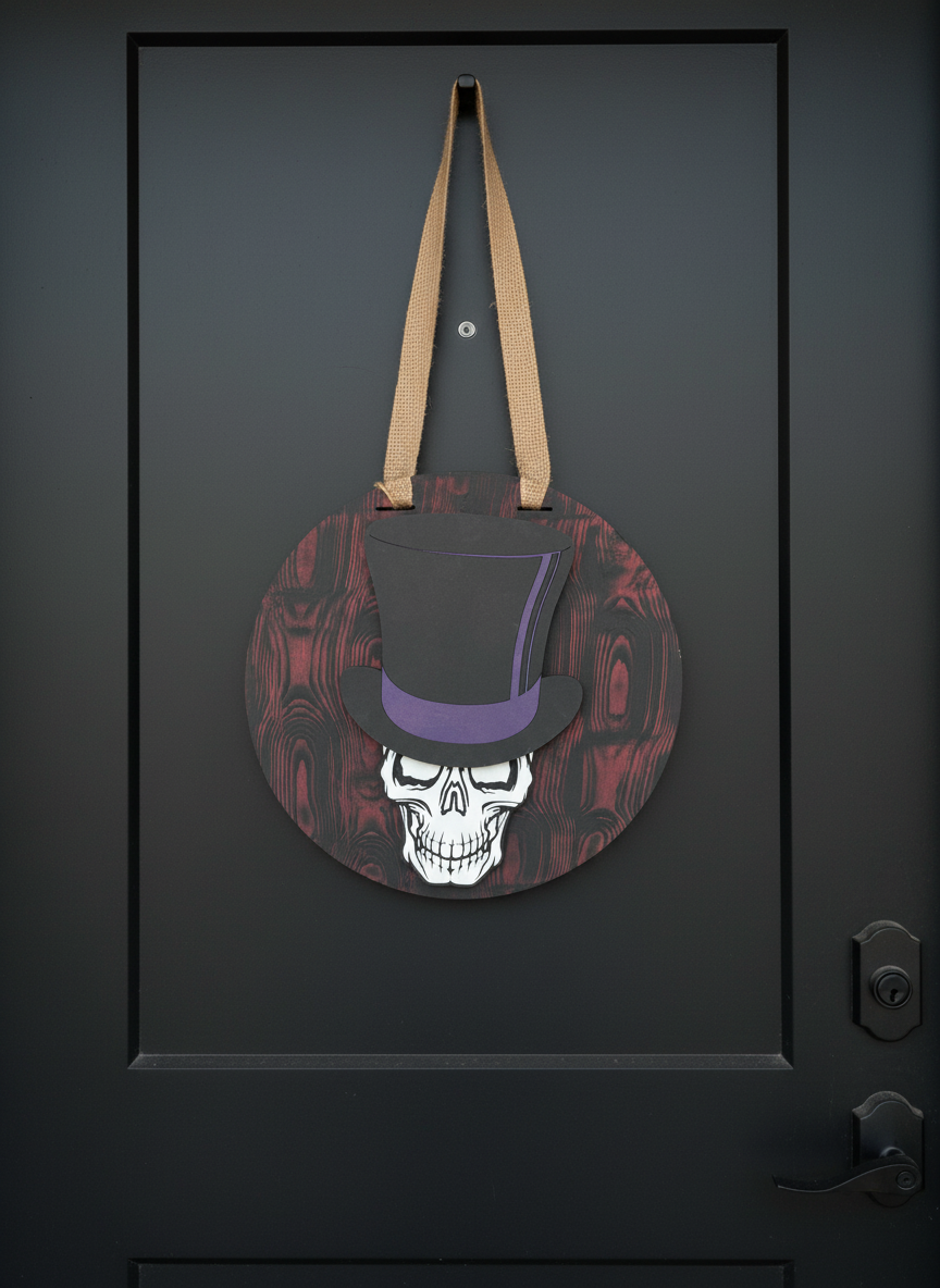 Skull and Top Hat Door Sign – Gothic, Spooky & Stylish Home Décor