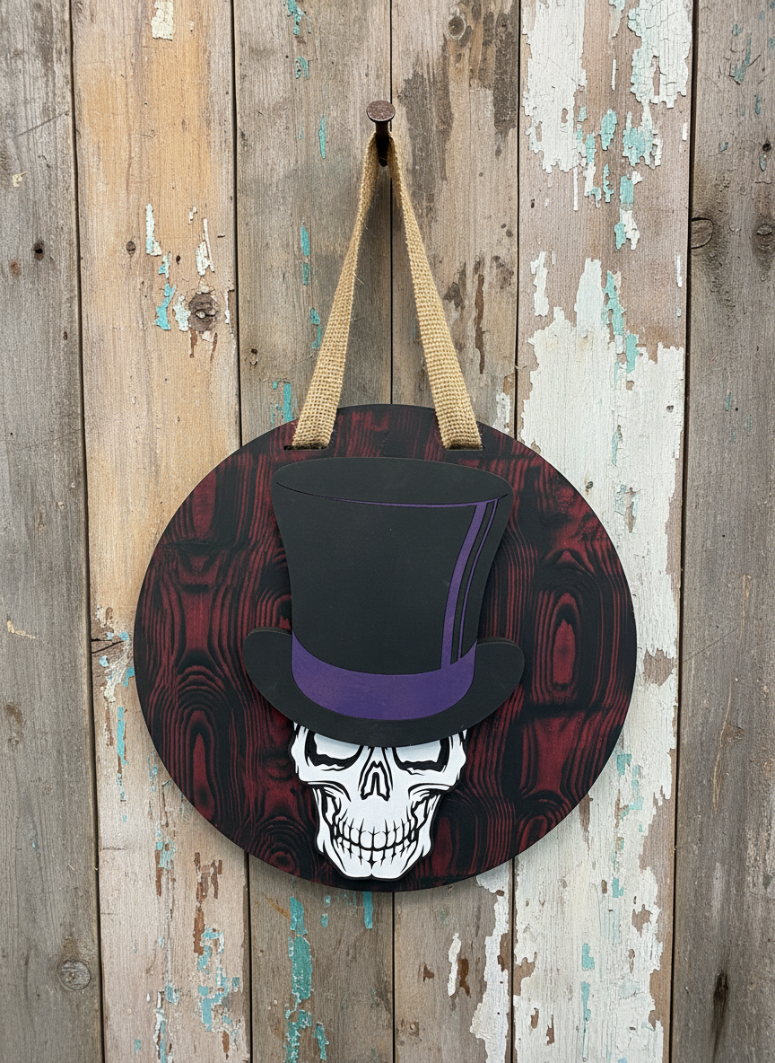 Skull and Top Hat Door Sign – Gothic, Spooky & Stylish Home Décor