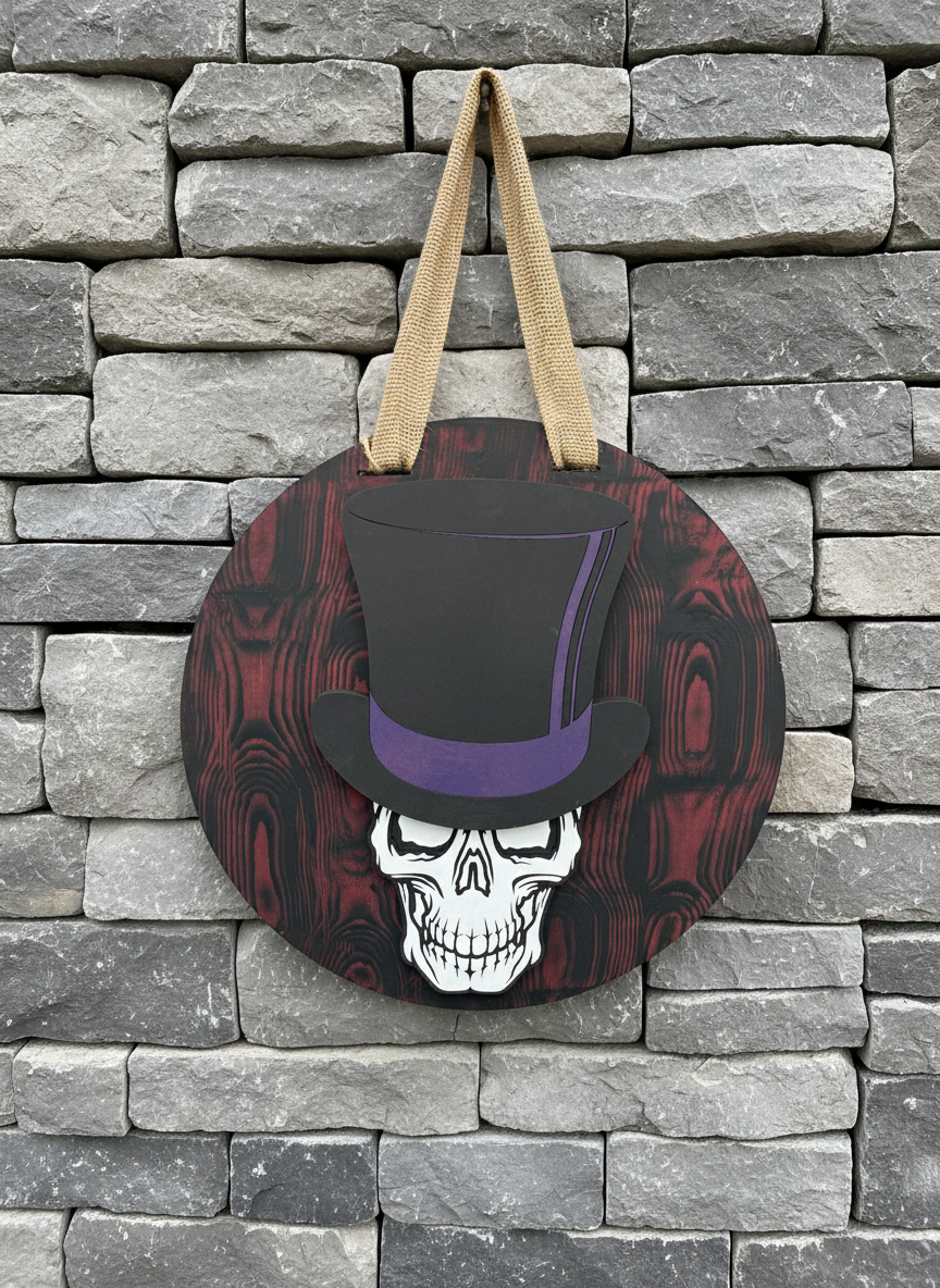 Skull and Top Hat Door Sign – Gothic, Spooky & Stylish Home Décor