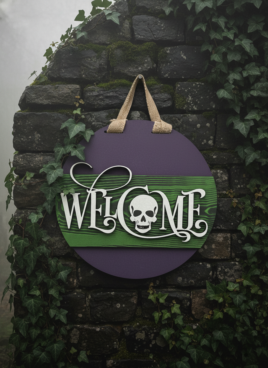 Spooky Gothic “Welcome” Door Sign – Haunted, Dark & Elegant Home Décor