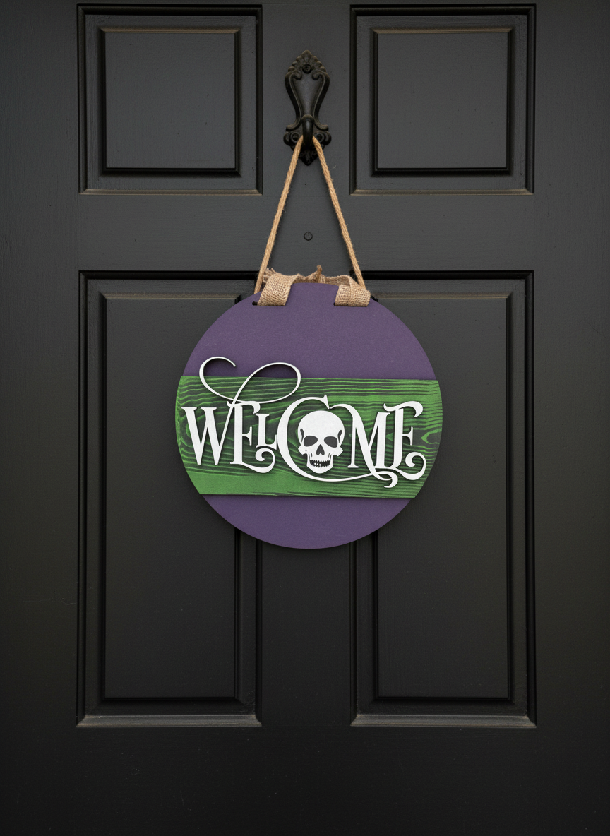 Spooky Gothic “Welcome” Door Sign – Haunted, Dark & Elegant Home Décor
