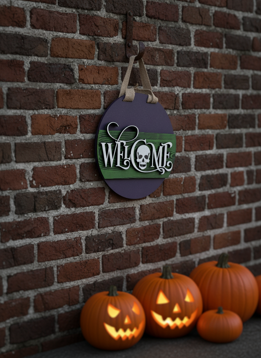 Spooky Gothic “Welcome” Door Sign – Haunted, Dark & Elegant Home Décor