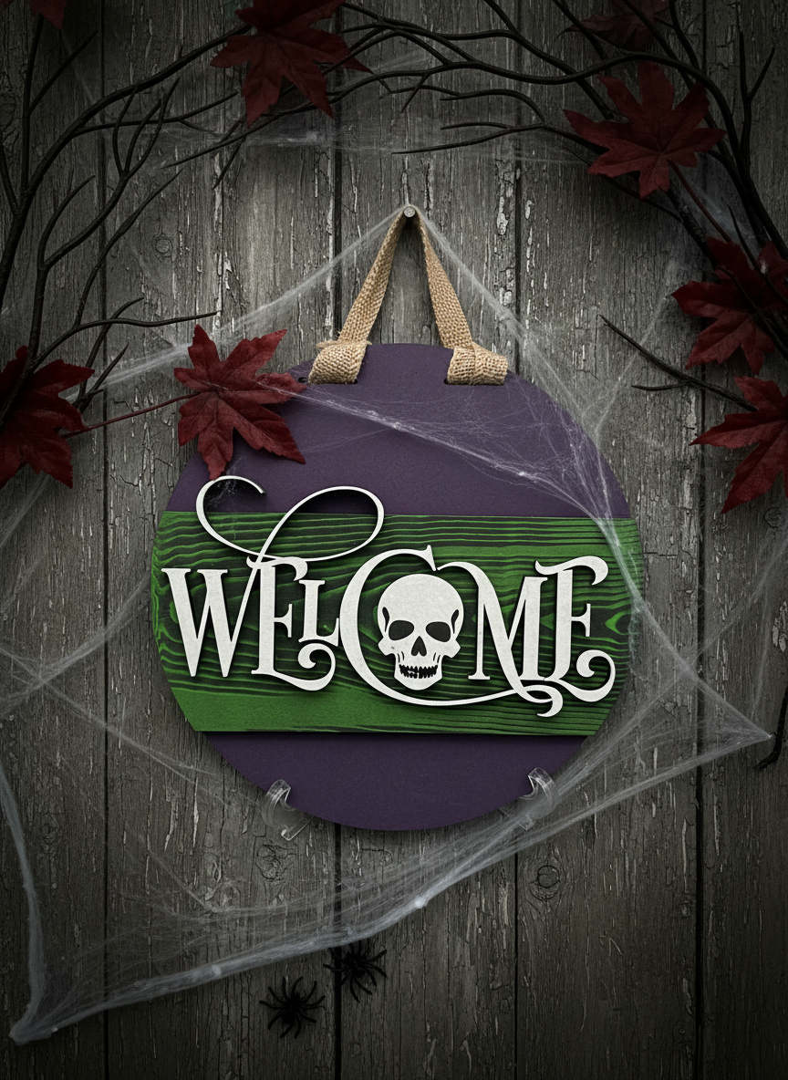 Spooky Gothic “Welcome” Door Sign – Haunted, Dark & Elegant Home Décor