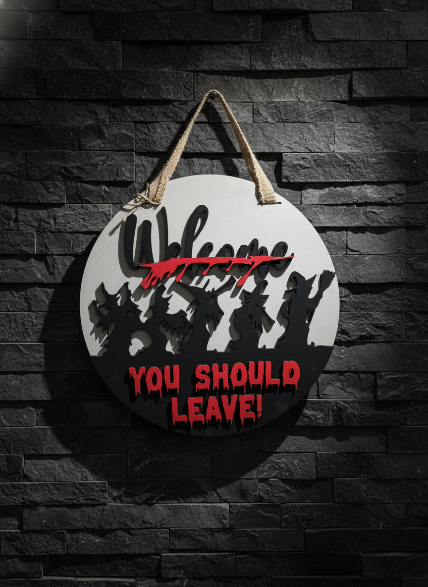“Welcome, You Should Leave” Witches Door Sign – Funny Halloween Home Decor
