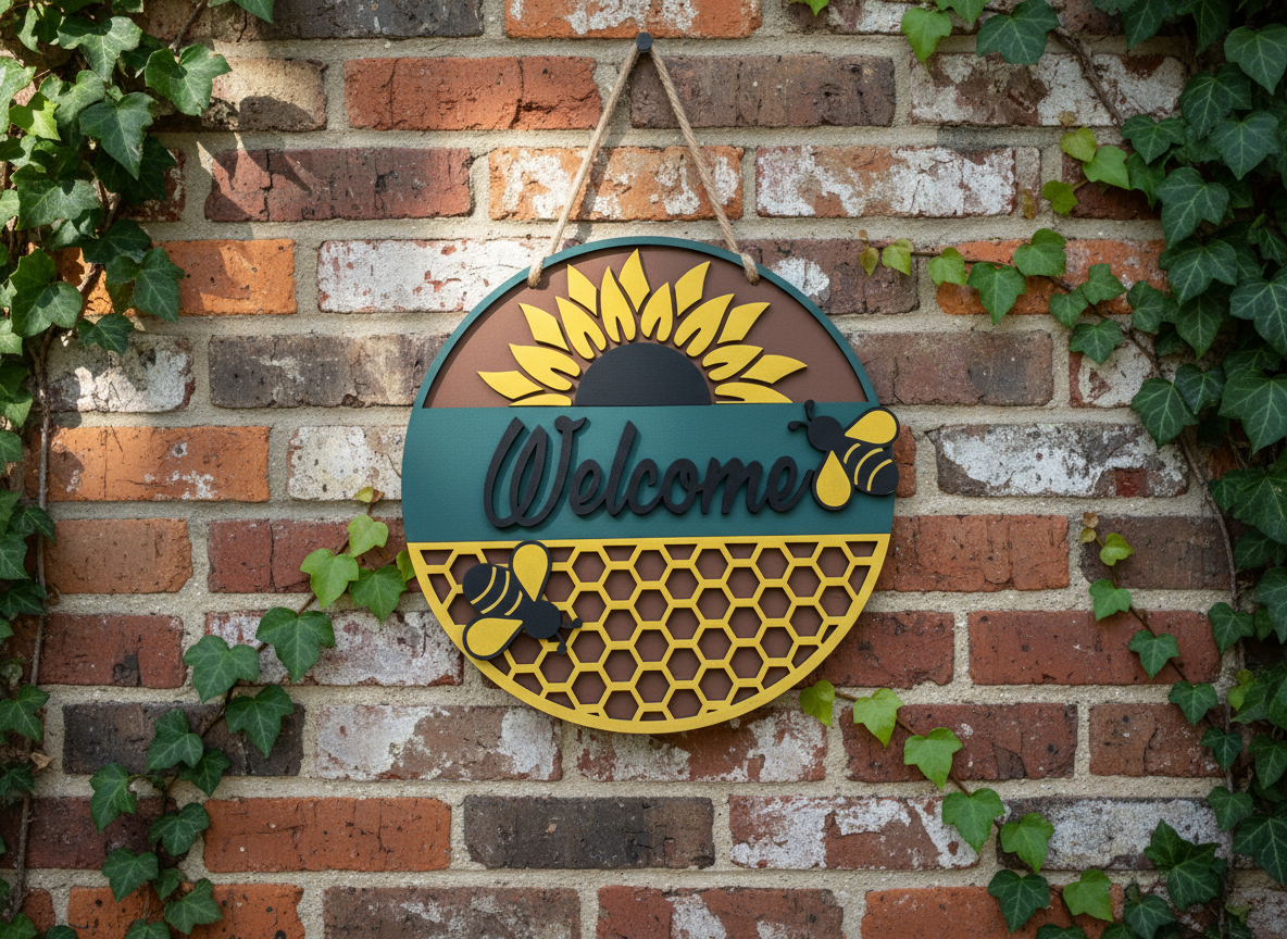 Welcome Sunflower and Bees Door Sign – Cheerful Indoor & Outdoor Decor