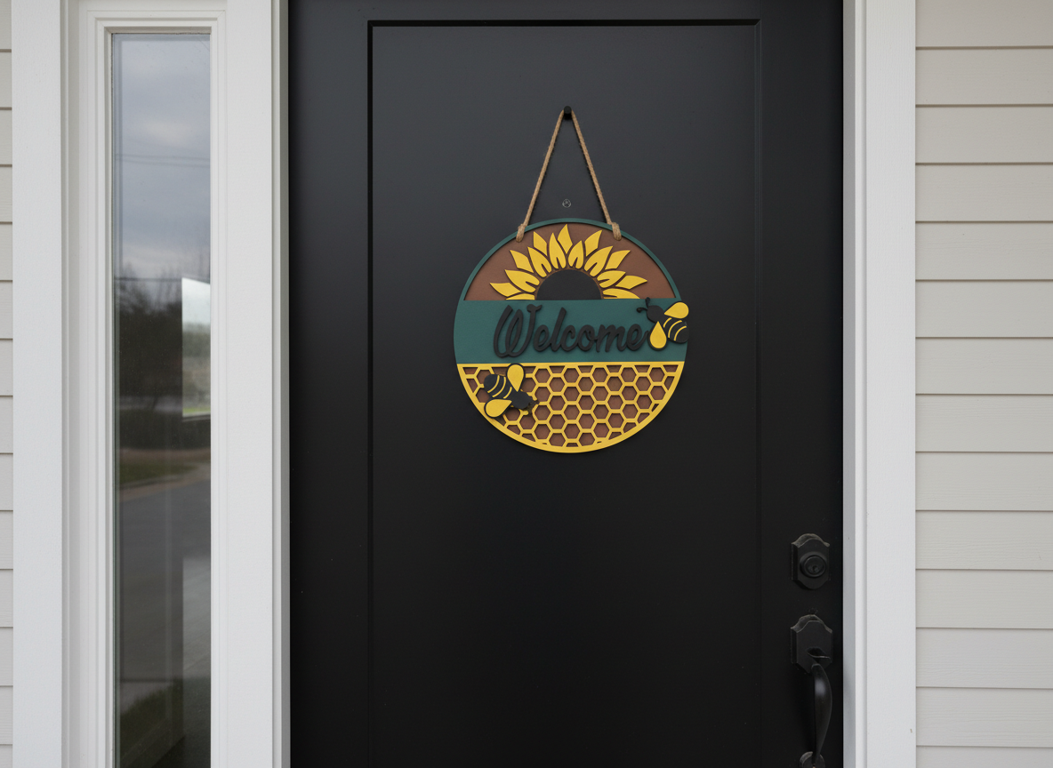 Welcome Sunflower and Bees Door Sign – Cheerful Indoor & Outdoor Decor