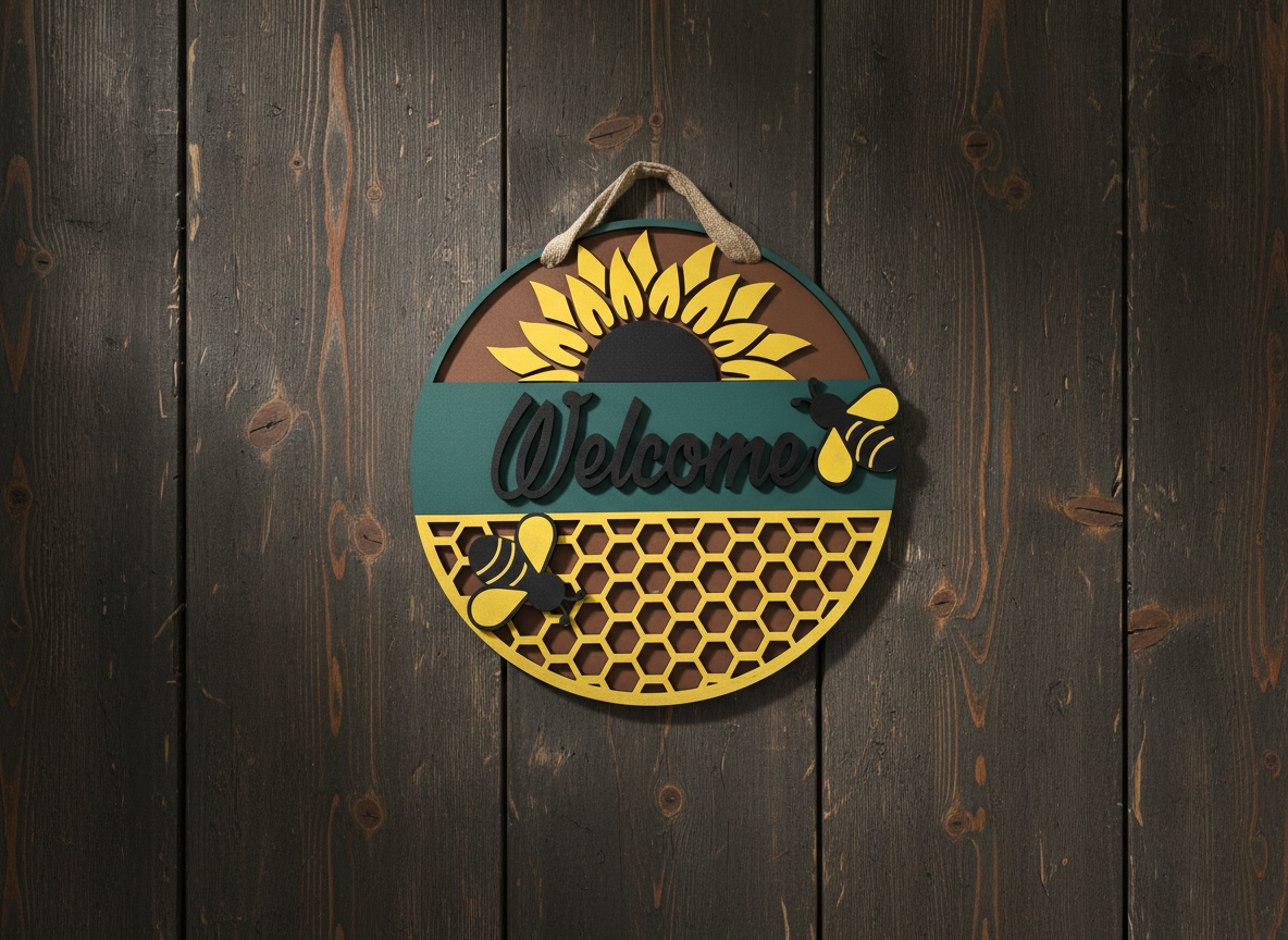 Welcome Sunflower and Bees Door Sign – Cheerful Indoor & Outdoor Decor