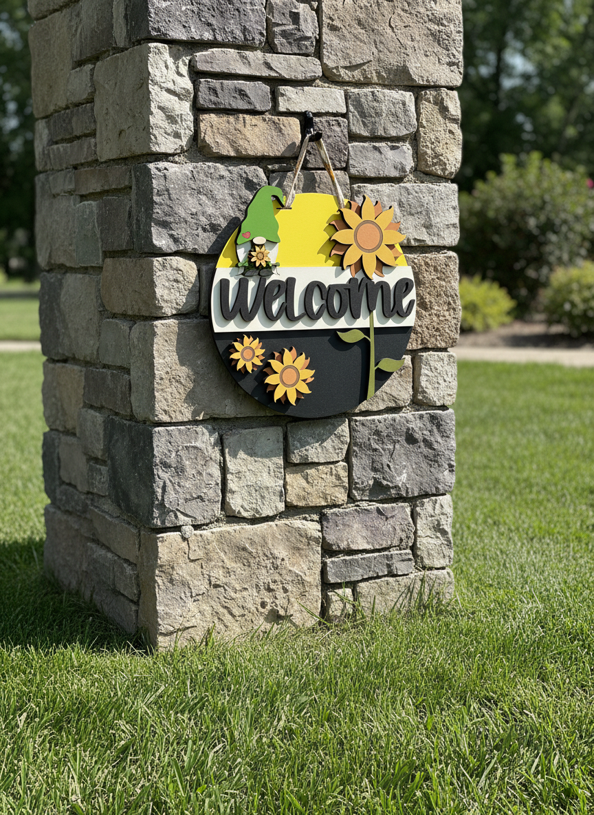 Welcome Gnome Sunflower Door Sign – Handcrafted Whimsical Home & Garden Décor